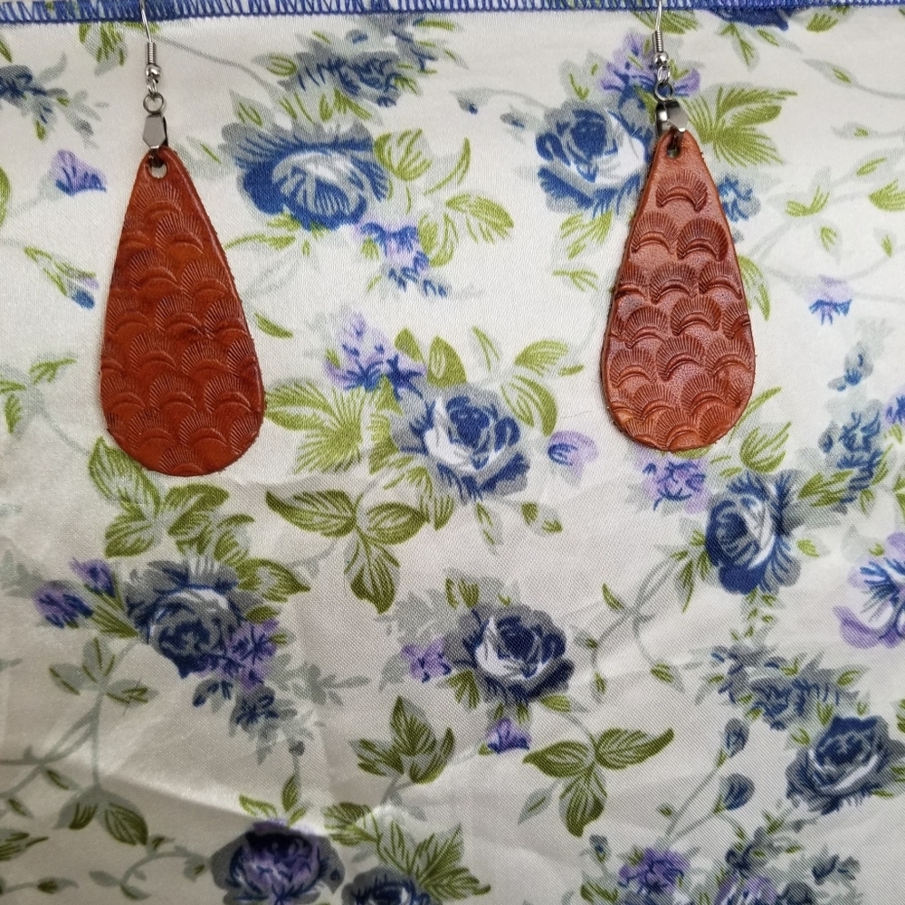 Hand tooled leather earrings